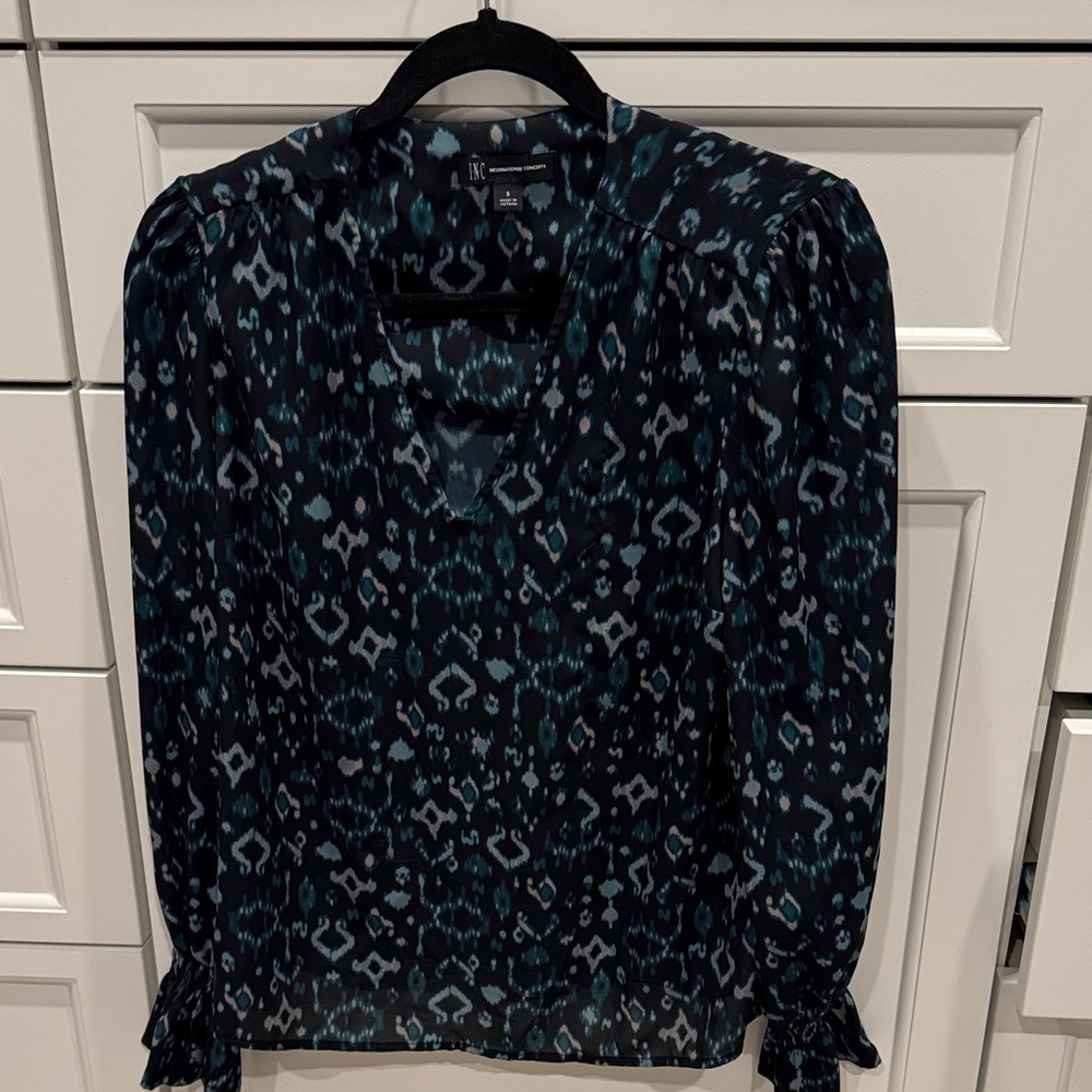 INC International Concepts Women's Black and Teal Blouse